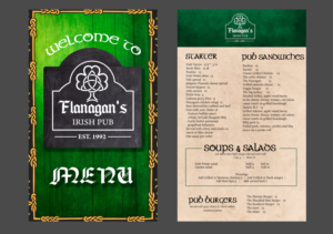 Flanagan's Irish Pub Menu Design | Menu Design by AnneWanjiku