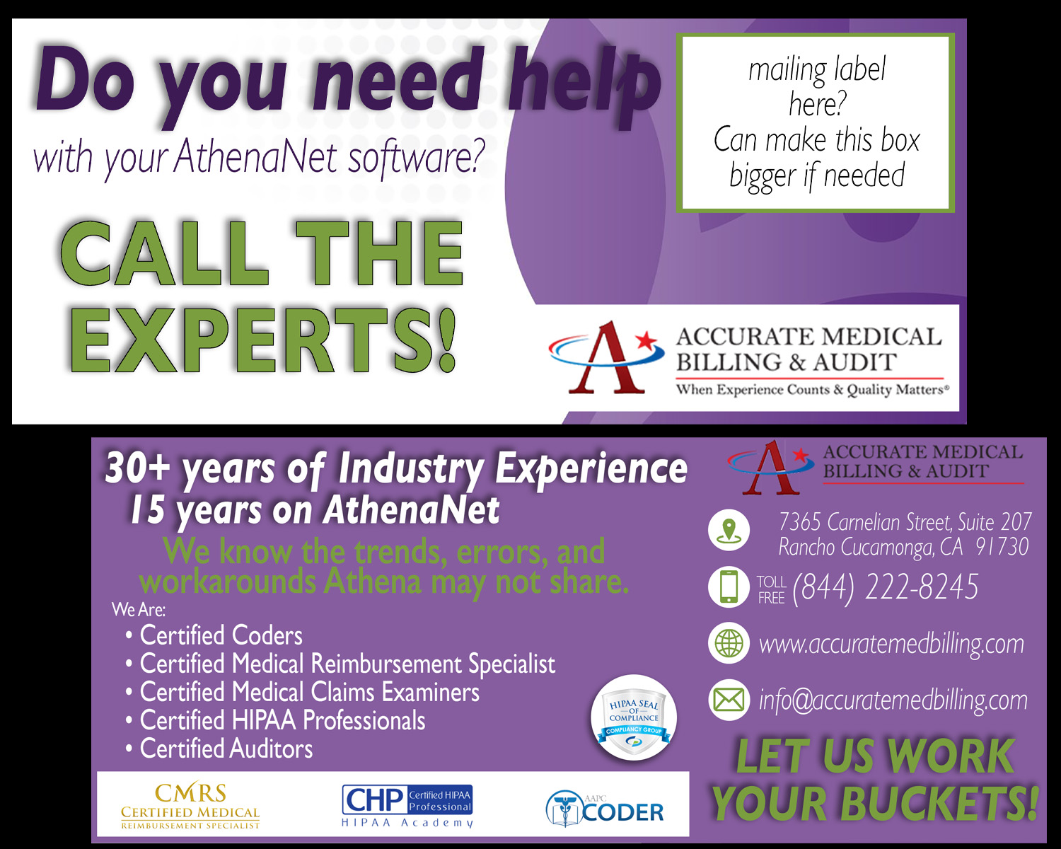 Design de Carte Postale par selinavert 2 pour Accurate Medical Biling and Audit | Design #23192977