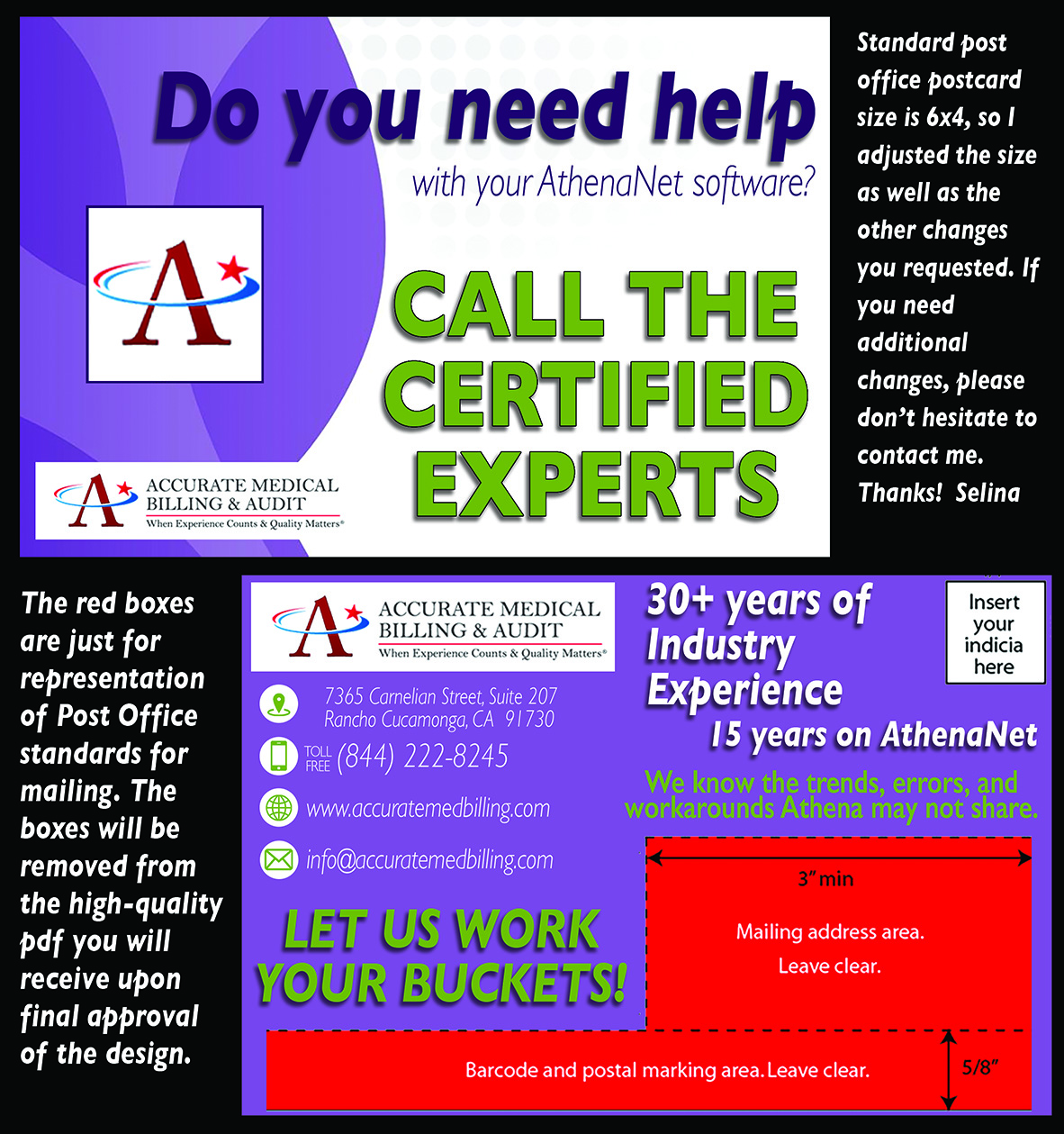 Postcard Design by selinavert 2 for Accurate Medical Biling and Audit | Design #23199057
