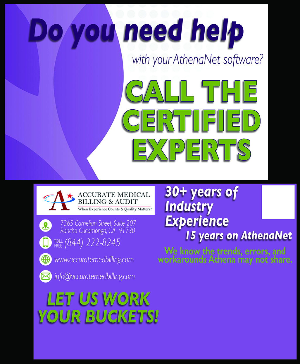 Postcard Design by selinavert 2 for Accurate Medical Biling and Audit | Design #23235728