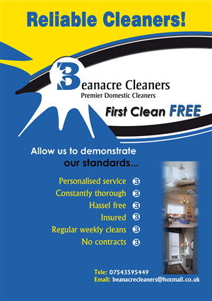 Diseño de Flyer por Yegeta para Beanacre Cleaners | Diseño #723737