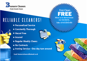 Diseño de Flyer por Glowing Graphics para Beanacre Cleaners | Diseño #723785