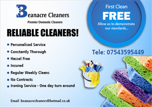 Flyer Design by Glowing Graphics for Beanacre Cleaners | Design: #723786