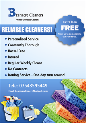 Flyer Design by Glowing Graphics for Beanacre Cleaners | Design: #723787
