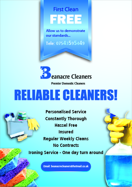 Flyer Design by Glowing Graphics for Beanacre Cleaners | Design #723788
