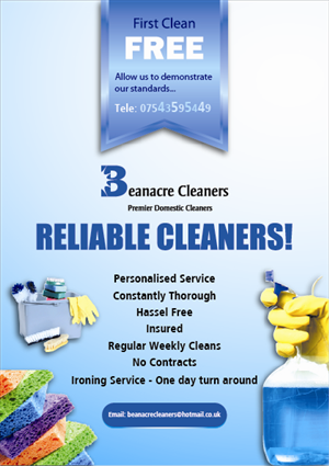 Flyer Design by Glowing Graphics for Beanacre Cleaners | Design: #723788
