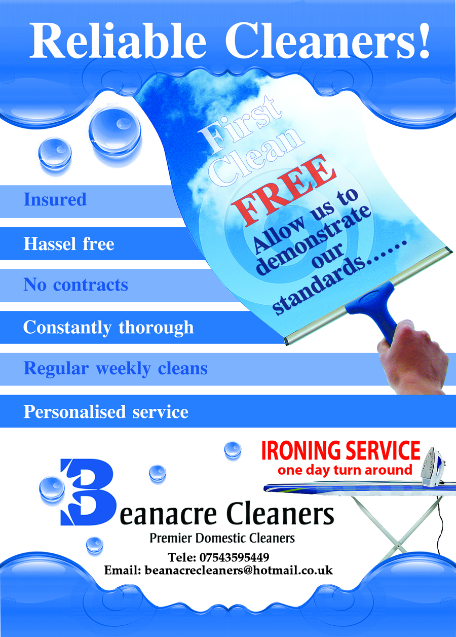 Design de Flyer par Impressive Sol pour Beanacre Cleaners | Design #720343