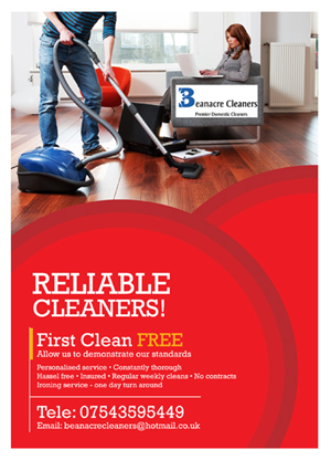 Diseño de Flyer por MasterMind para Beanacre Cleaners | Diseño #716854