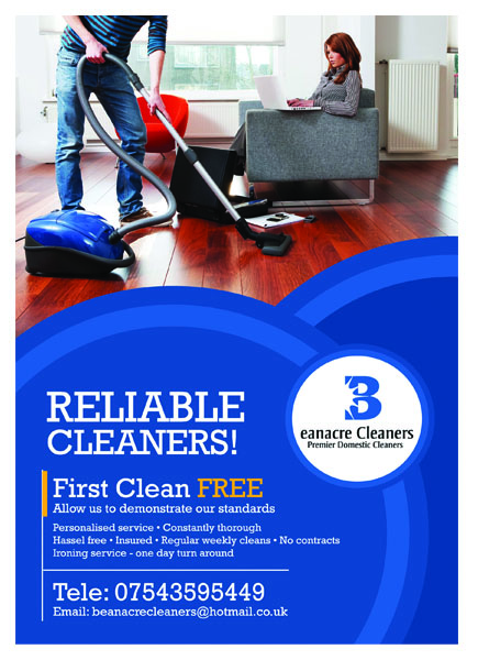 Flyer Design by MasterMind for Beanacre Cleaners | Design #719672