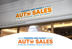 We would like the logo to say the name "friends and family Auto sales" with the possible tag line that says "come as friends leave as family" if it fits in your design ideas and you like the feel it adds to your design. Thank you! | Logo Design by Juli creation