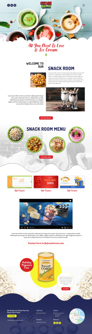 Popcorn, ice cream, alcohol infused shakes shop | Web Design by sai.designer87