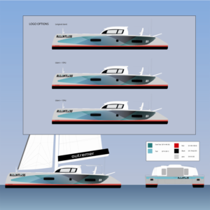 Vinyl Wrap Boat Design for our 'Outremer 51' catamaran named RELENTLESS | Diseño de Rotulación de Vehículo por Javelin Studio