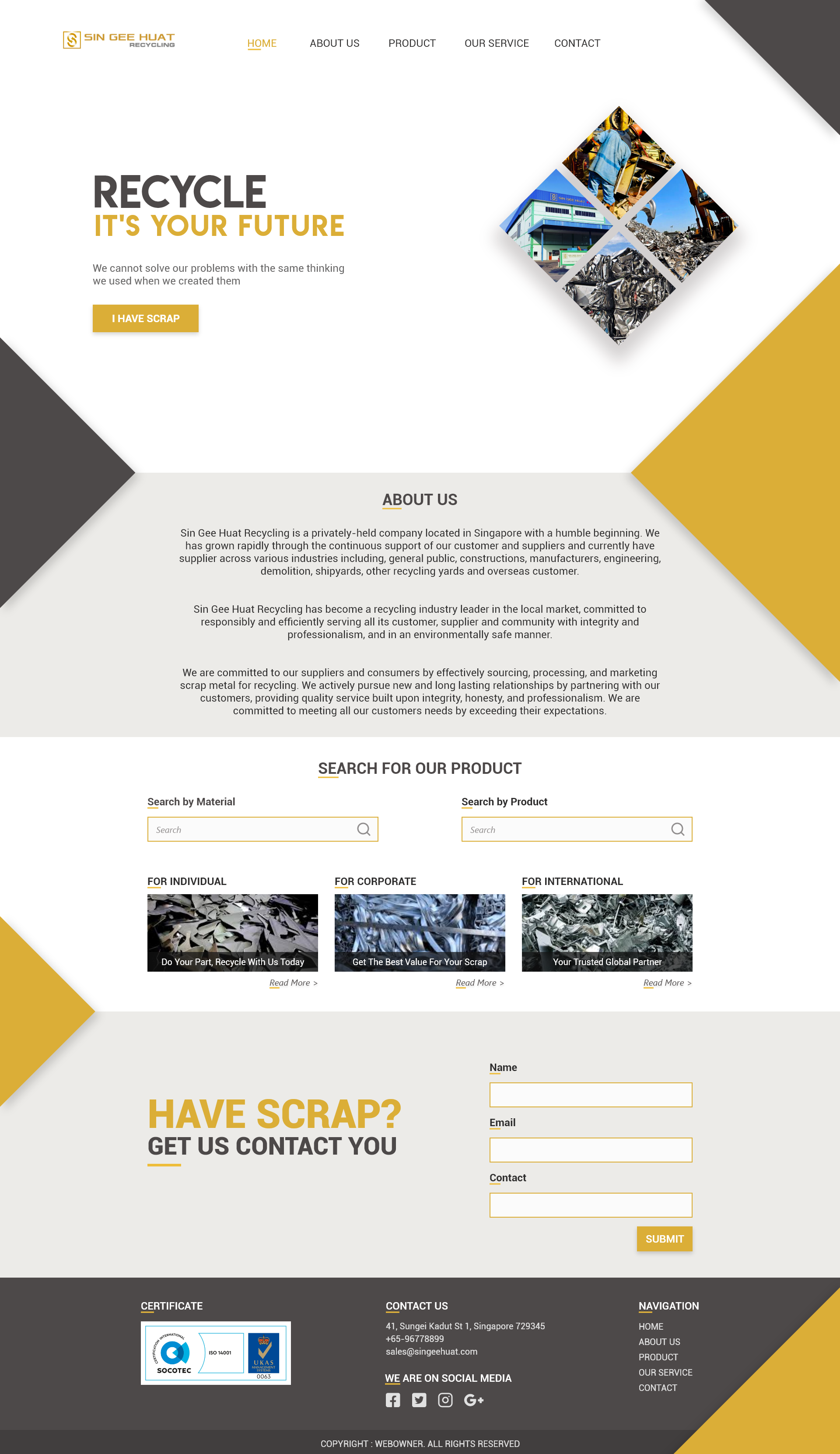 Web Design by moh.ikra 3 for Sin Gee Huat Recycling | Design #23251762