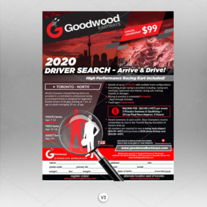 Goodwood Kartways - 2020 Arrive and Drive Driver Search. Needs a new look for flyer. | Flyer Design by DA.