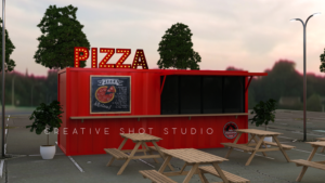3d Rendering of shipping container restaurant (exterior) | 3D Design by Creative Shots Studio