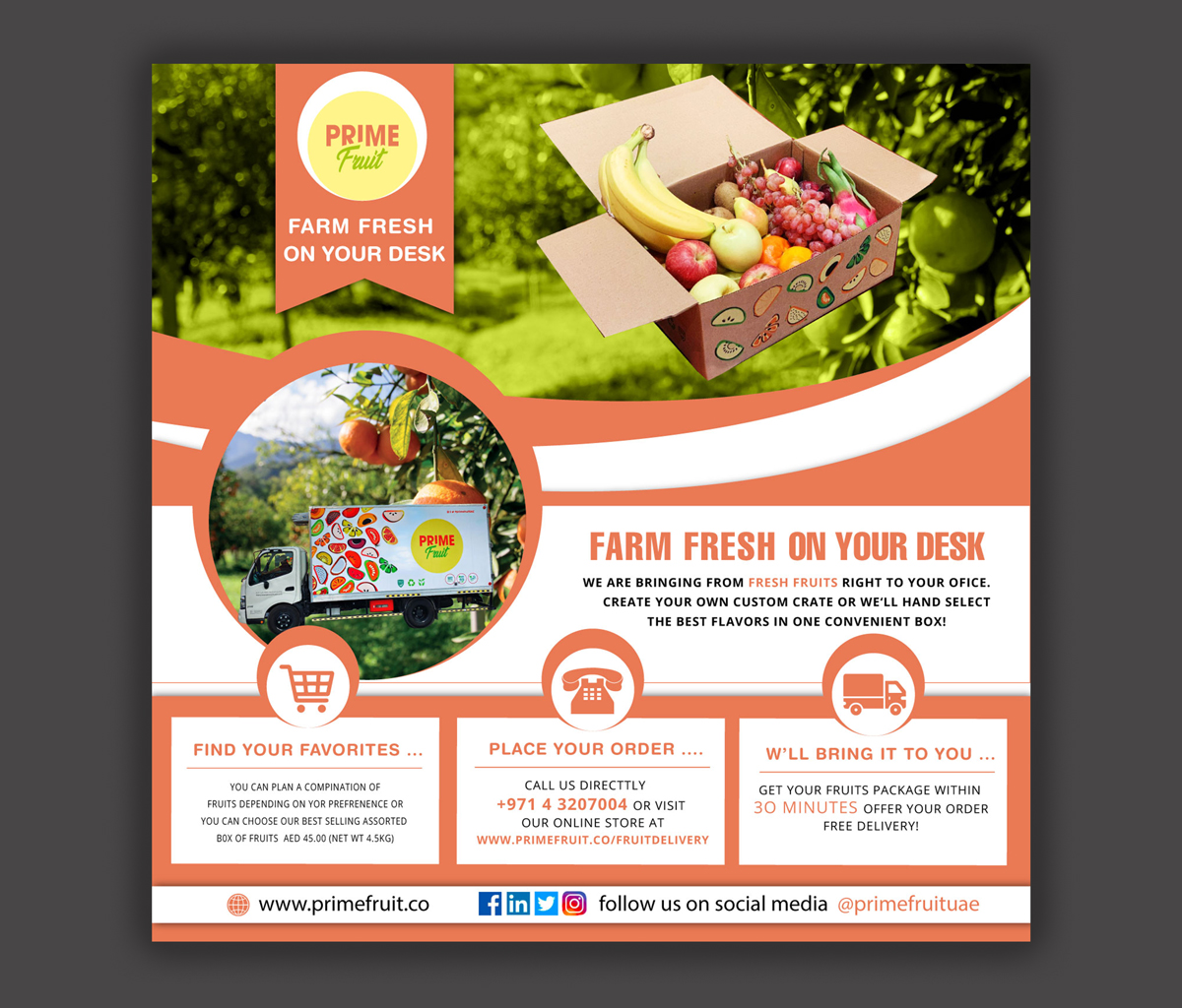 Flyer Design by CreativeFeather for Prime International Fruit LLC | Design #23260823