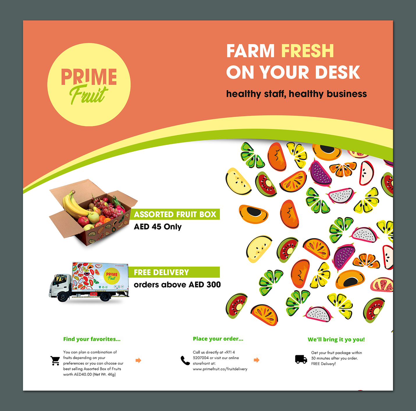 Flyer Design by BLUE WINGS for Prime International Fruit LLC | Design #23303237