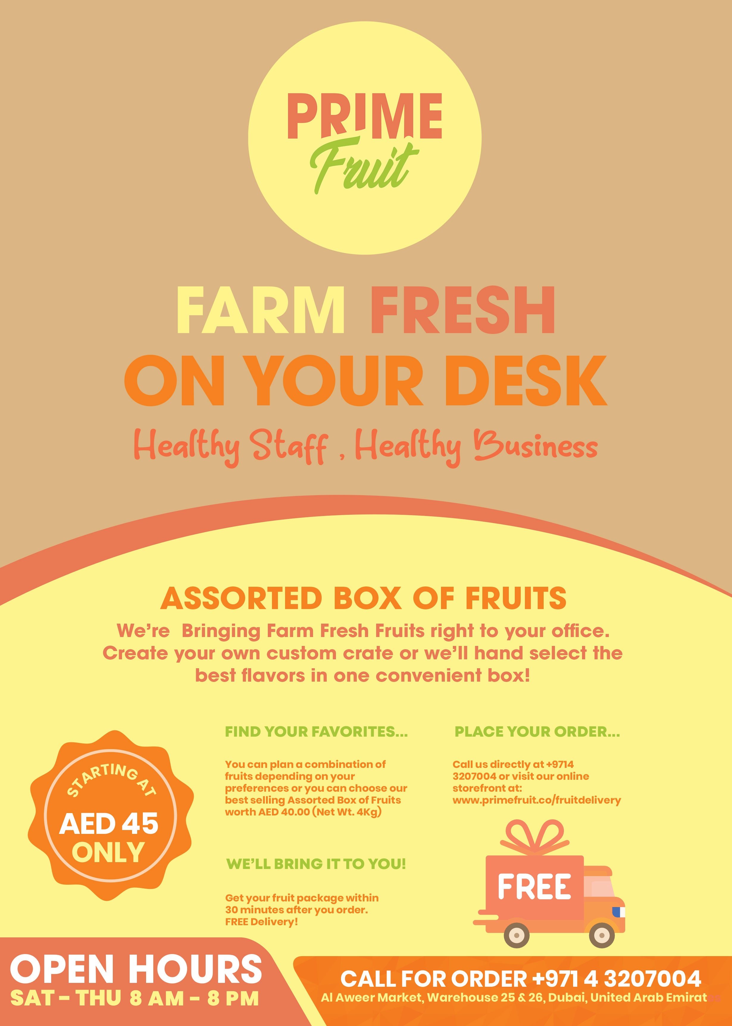 Flyer Design by HeshanKavinda for Prime International Fruit LLC | Design #23277454