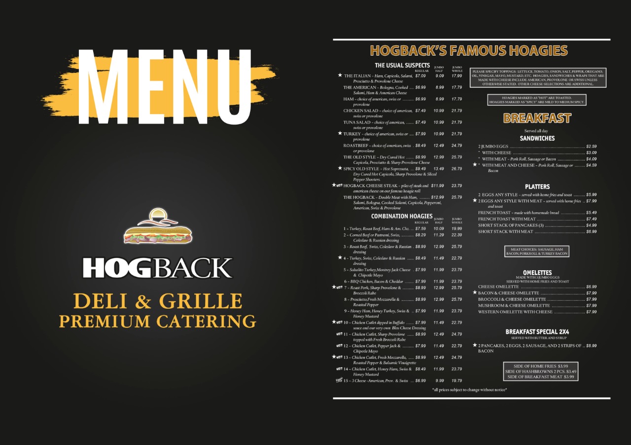 Menu Design by Fusionex Studio for HDG1 LLC  T/A  Hogback Deli | Design #23295534
