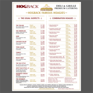 Menu Design by cristian lee for HDG1 LLC  T/A  Hogback Deli | Design #23278976