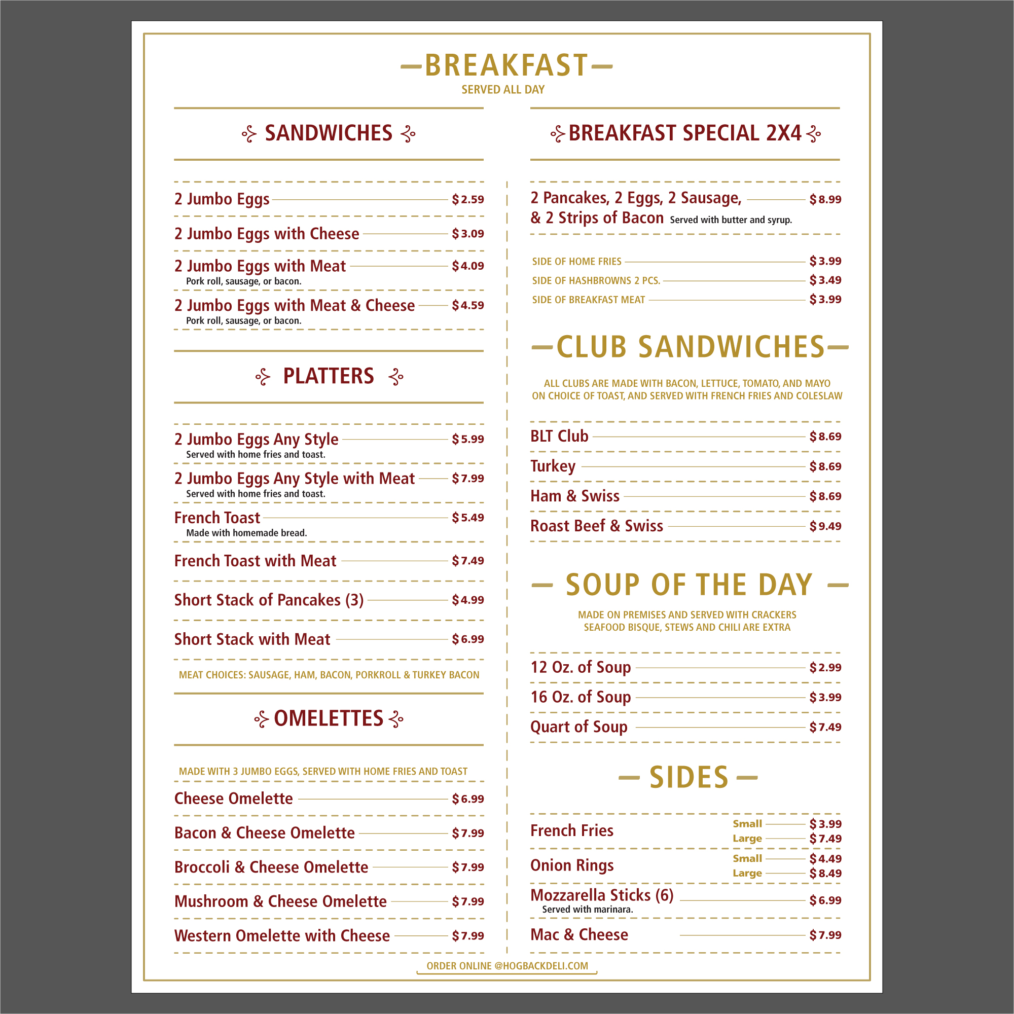 Menu Design by cristian lee for HDG1 LLC  T/A  Hogback Deli | Design #23278977