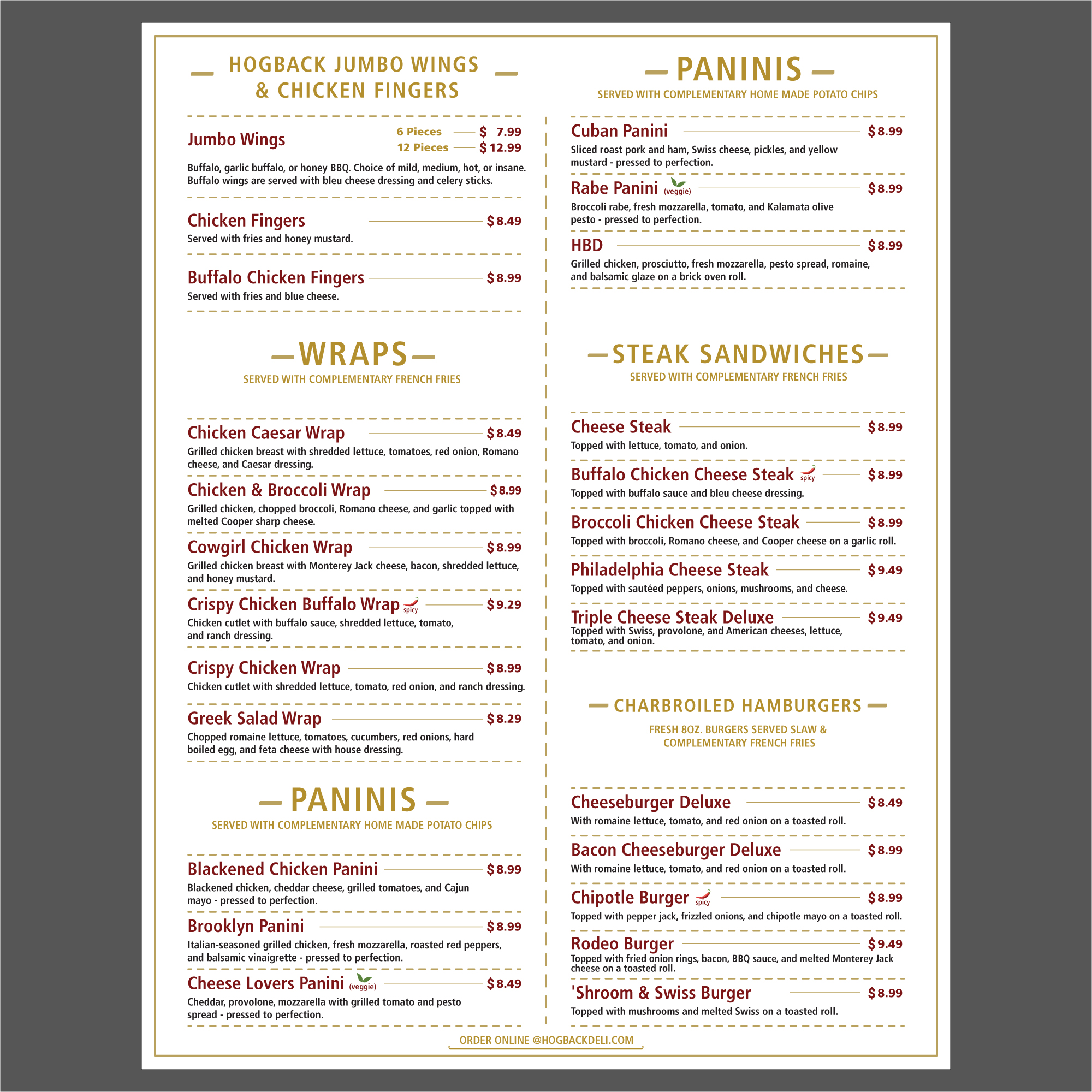 Menu Design by cristian lee for HDG1 LLC  T/A  Hogback Deli | Design #23278978