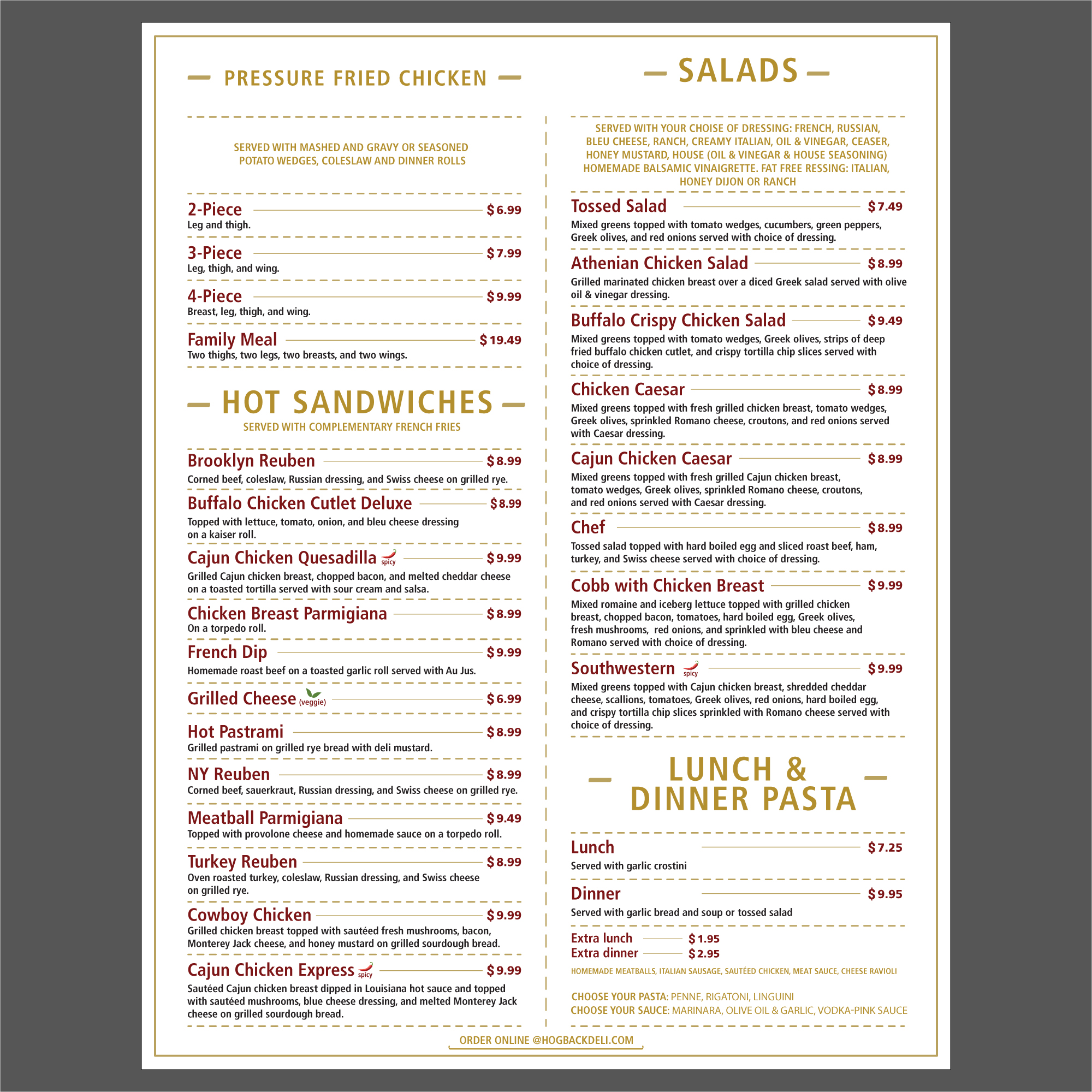 Menu Design by cristian lee for HDG1 LLC  T/A  Hogback Deli | Design #23278979