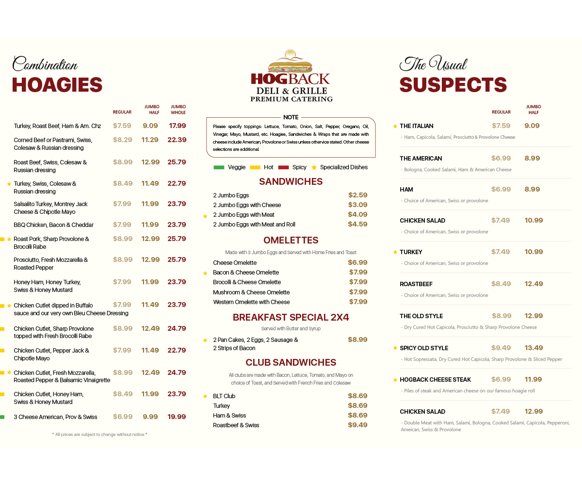 Menu Design by Subramanian C for HDG1 LLC  T/A  Hogback Deli | Design #23515233