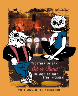 SIT OR STAND Bar Scene Poster | Design Graphique par Whitebread