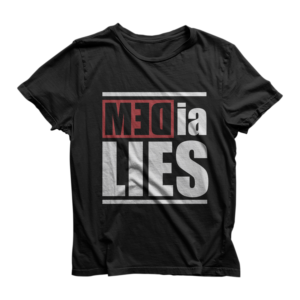 Political Tee shirt design to say that the left wing media and the Democrat party are one in Lying | T-shirt Design by Barney Stinson