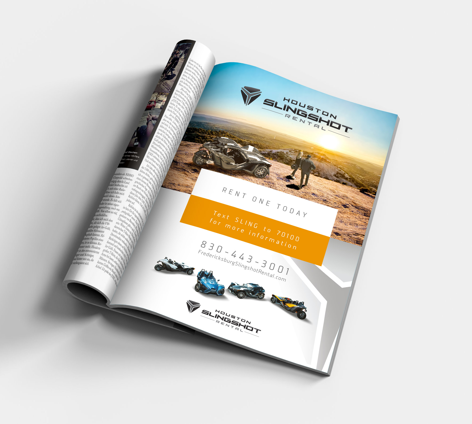 Magazine Design by Juan Andahur for Houston Slingshot Rental | Design: #23311450