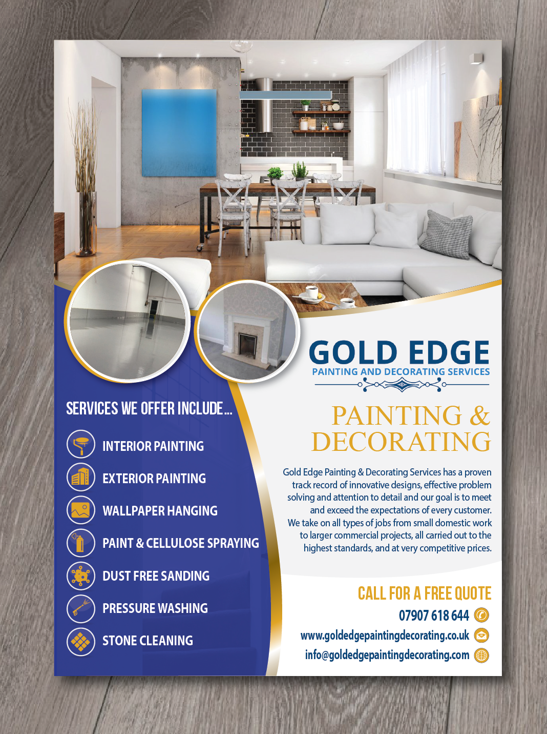 Diseño de Flyer por alex989 para Gold edge painting and decorating  | Diseño #23346480