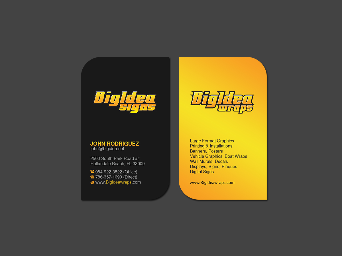 Business Card Design by Creations Box 2015 for Bigidea Wraps Inc | Design #23422774
