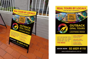 OUTBACK OPAL TOURS Eye-catching design for A-frame sign (tour company Lightning Ridge - Australia) | Signage Design by 3dwOrX