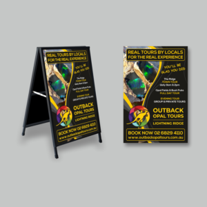 OUTBACK OPAL TOURS Eye-catching design for A-frame sign (tour company Lightning Ridge - Australia) | Design de Panneau par Maestroto