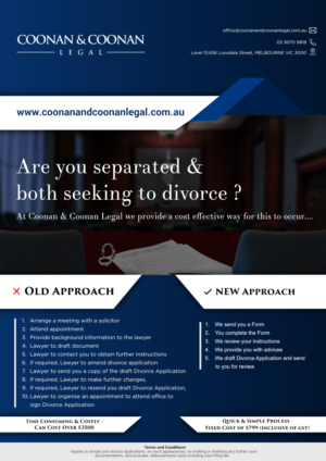 Flyer to be utilised on social media and email marketing - Making Divorce Applications Affordable | Graphic Design by Cynor Designs