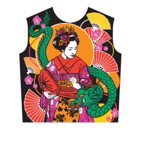 Japanese Dragon, Geisha, Samurai, and Ninja AOP T-shirt Design | Design de T-shirt par Samantha Ward Design