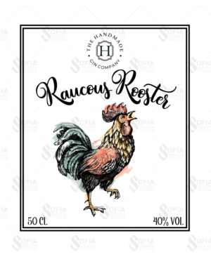 Raucous Rooster Gin Label | Label Design by SofiaDesignStudio