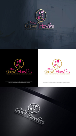 Main text: “I Must Grow Flowers”.      Sub text: “Urban Organic Flower Farmer Newcastle” | Logo Design by ZJ Design
