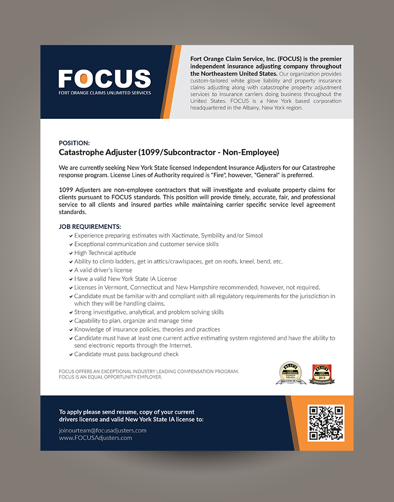 Werbe-Design von ProGravix für Fort Orange Claim Service, Inc. | Design #23498689