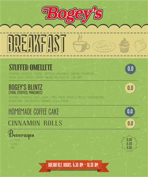 Local Restaurant Needs a One Page Breakfast Menu | Menu Design by Soluciones Creativas