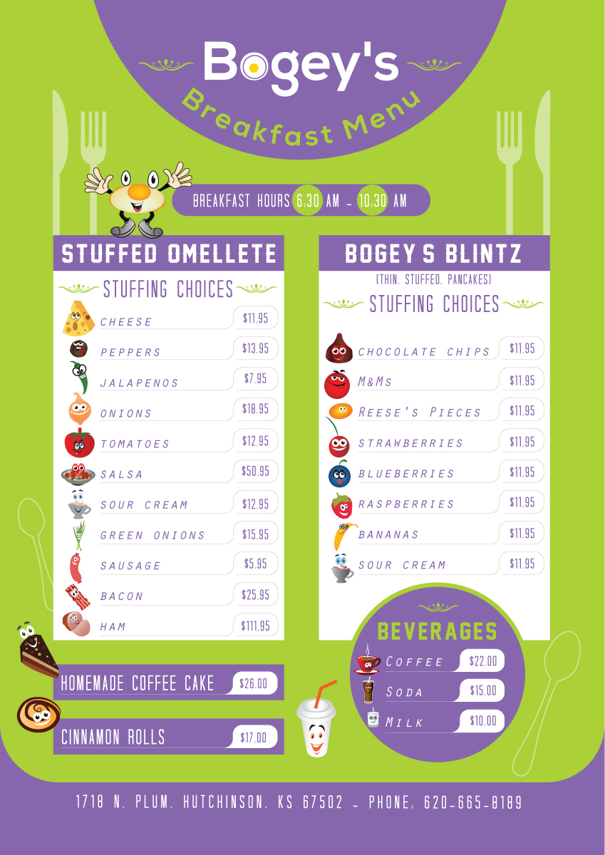 one page menu design