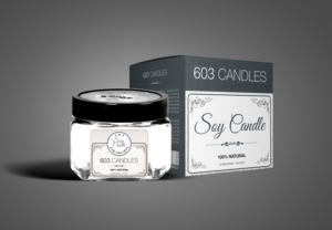 603 Candles, all natural soy candles, hand-poured in New Hampshire, area for scent description and size of container. | Etikett-Design von SAI DESIGNS