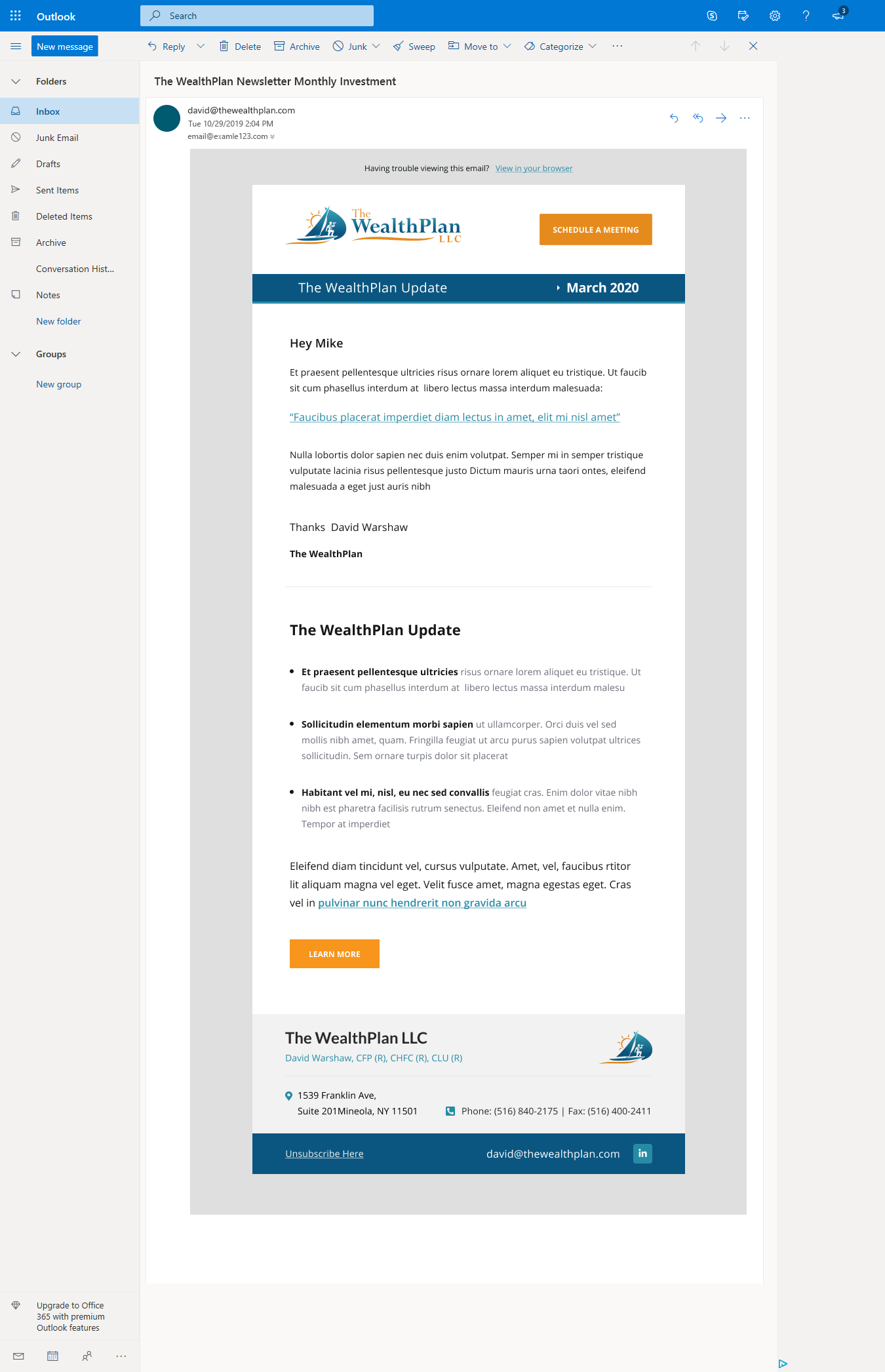 Newsletter Design by Dingo for The WealthPlan | Design #23690771