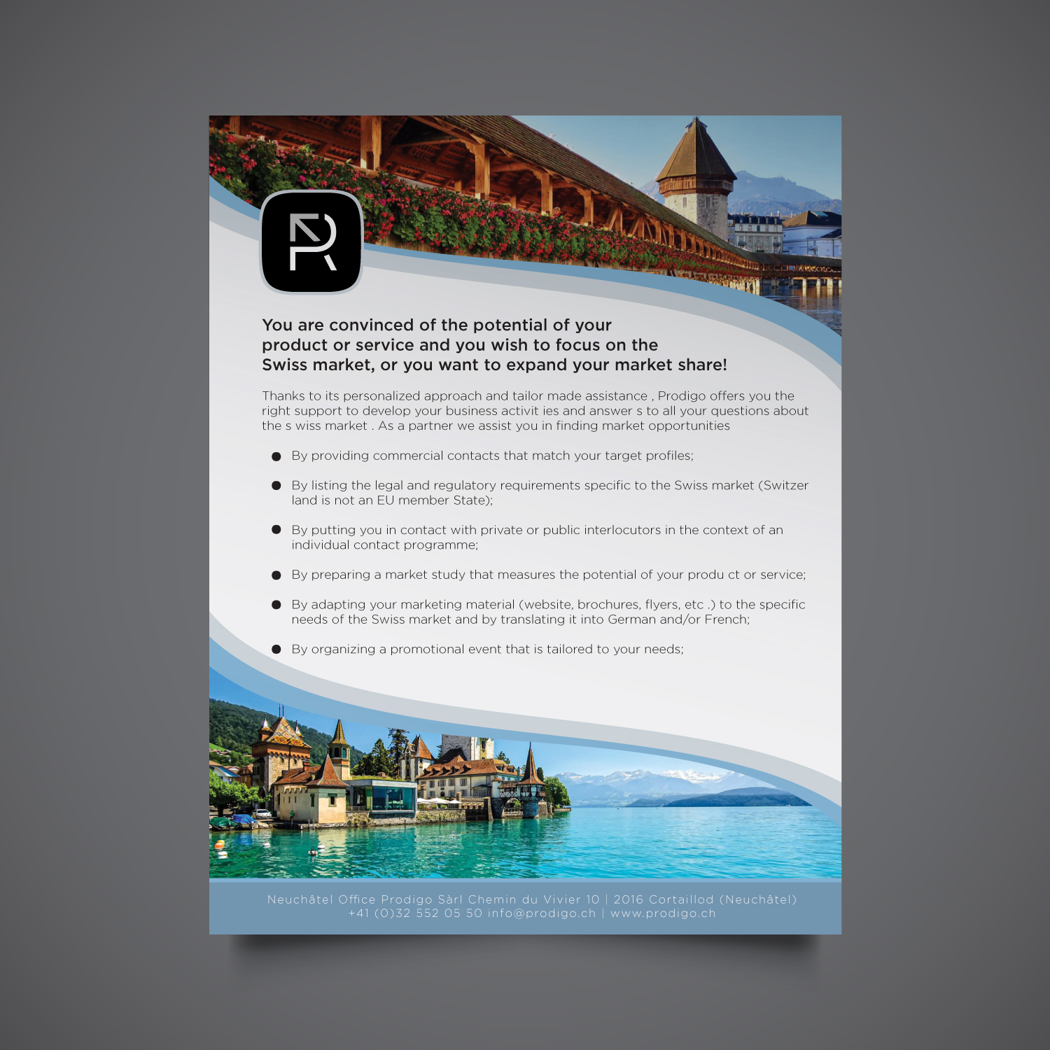 Flyer Design by Louie Fuentes | Manobo Graphic Design Services for Prodigo Sàrl | Design #23600530