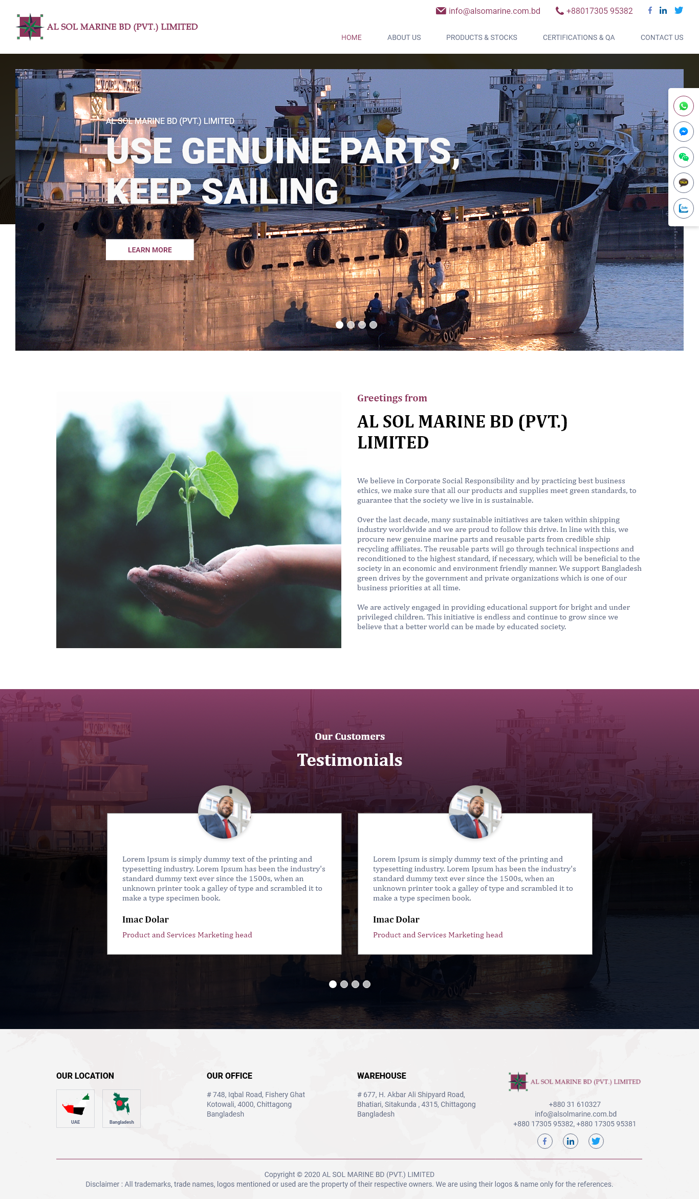 Diseño Web por Techeniac Services para Al Sol Marine Services LLC  | Diseño #23623422