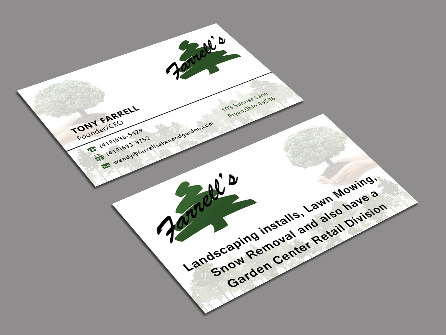 Business Card Design by Graphics Design Help for Farrell's Lawn & Garden Center LLC | Design #23621281