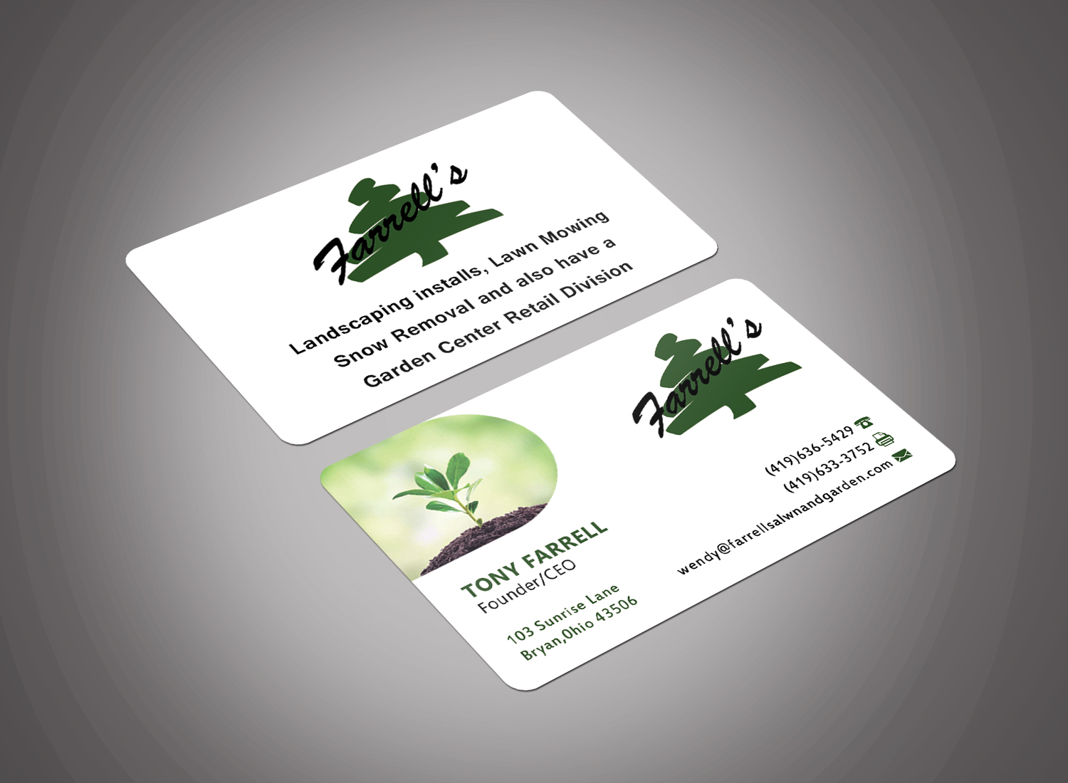 Design de Carte de Visite par Graphics Design Help pour Farrell's Lawn & Garden Center LLC | Design #23621282