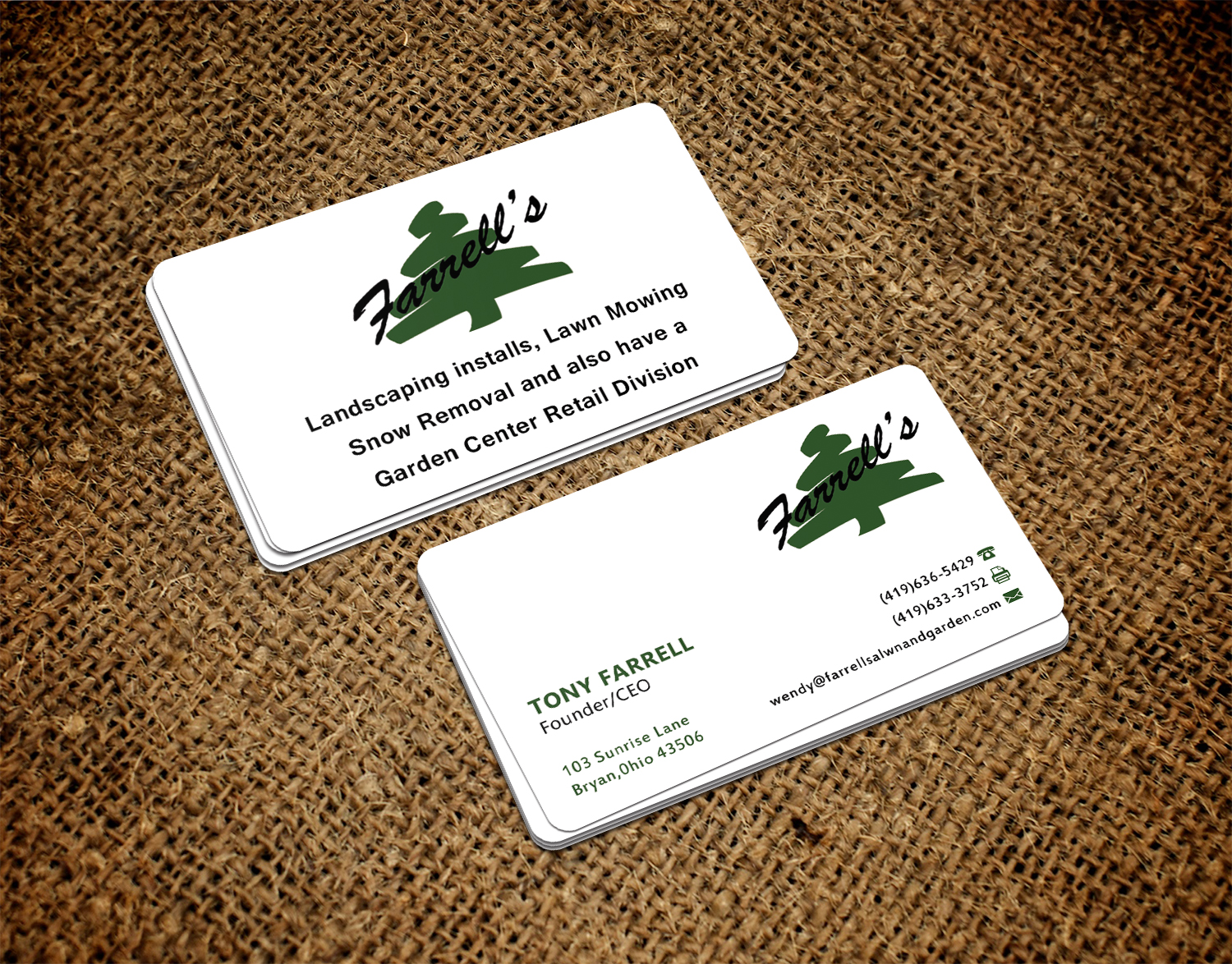 Business Card Design by Graphics Design Help for Farrell's Lawn & Garden Center LLC | Design #23621283