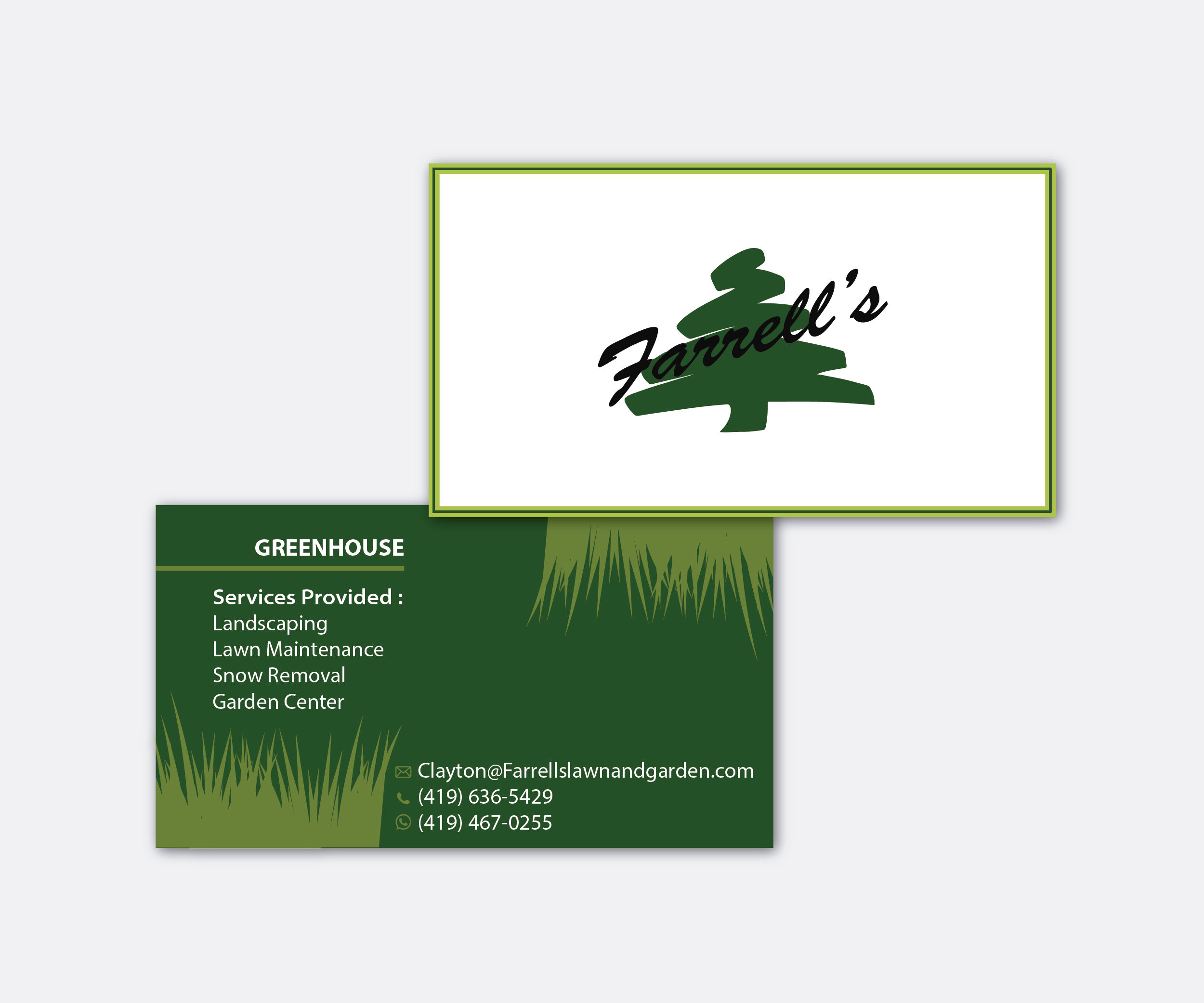 Business Card Design by Angeles Angelini 2 for Farrell's Lawn & Garden Center LLC | Design #23655839